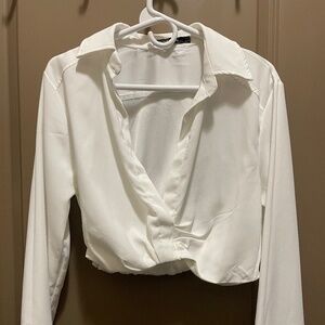 White Cropped Blouse, side zipper